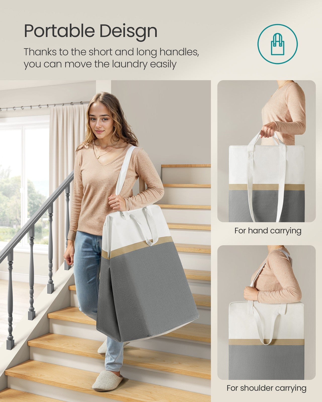 75 L Collapsible Laundry Hampers Set of 2 Dove Grey - image 17