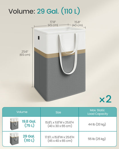75 L Collapsible Laundry Hampers Set of 2 Dove Grey - image 18