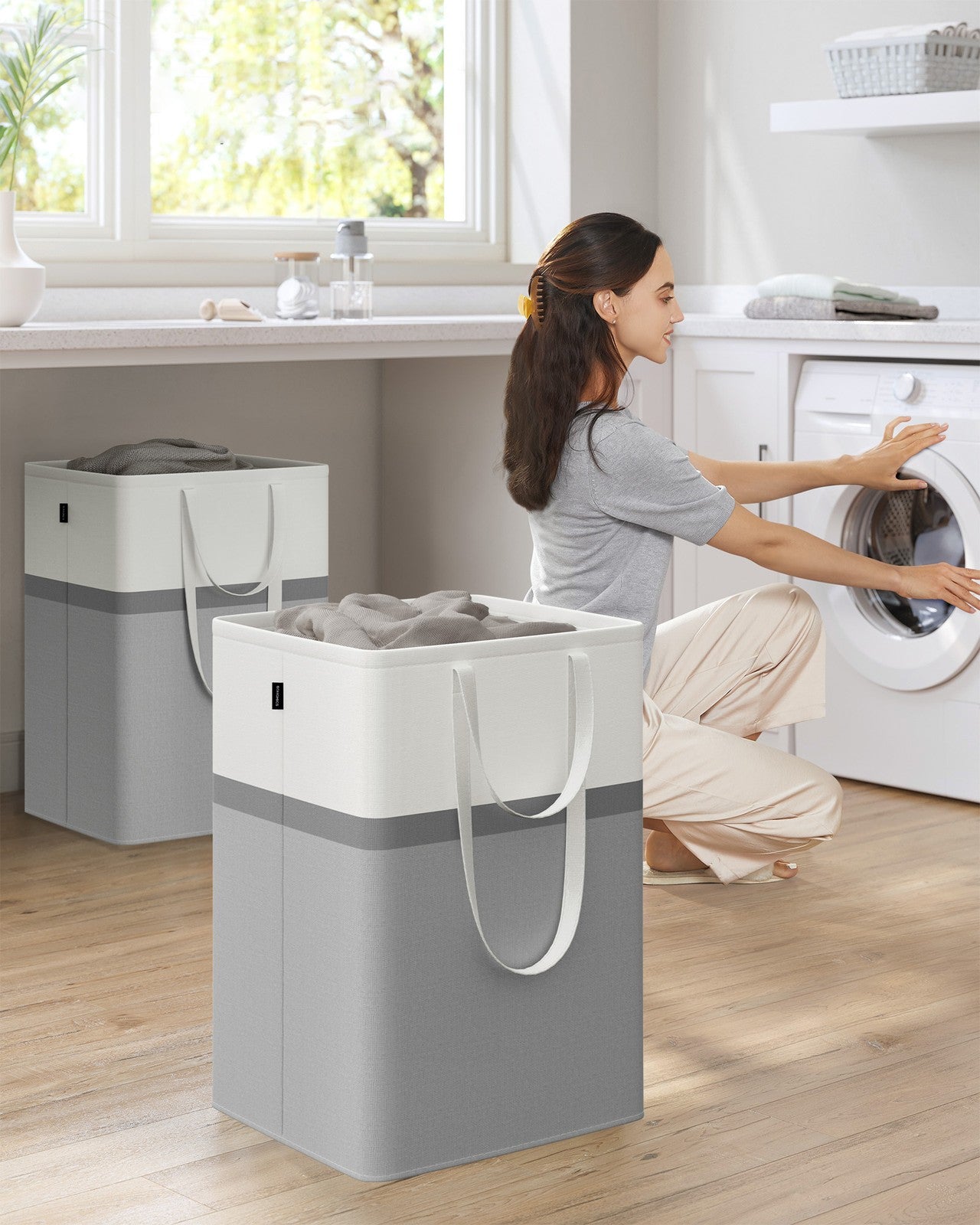 75 L Collapsible Laundry Hampers Set of 2 Dove Grey - image 20