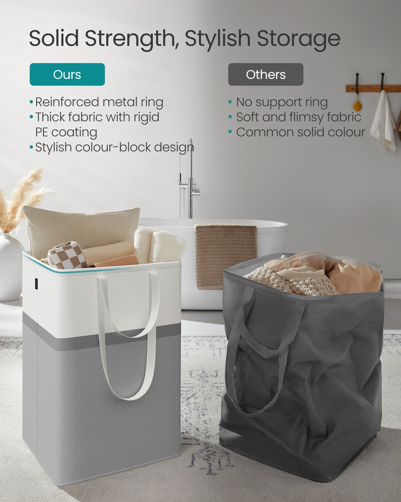 75 L Collapsible Laundry Hampers Set of 2 Dove Grey - image 22