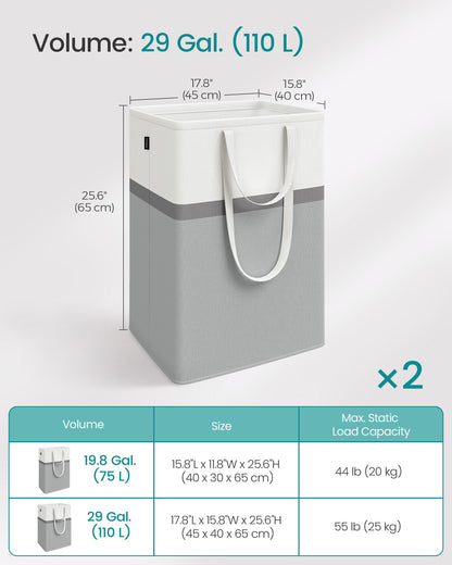 75 L Collapsible Laundry Hampers Set of 2 Dove Grey - image 24