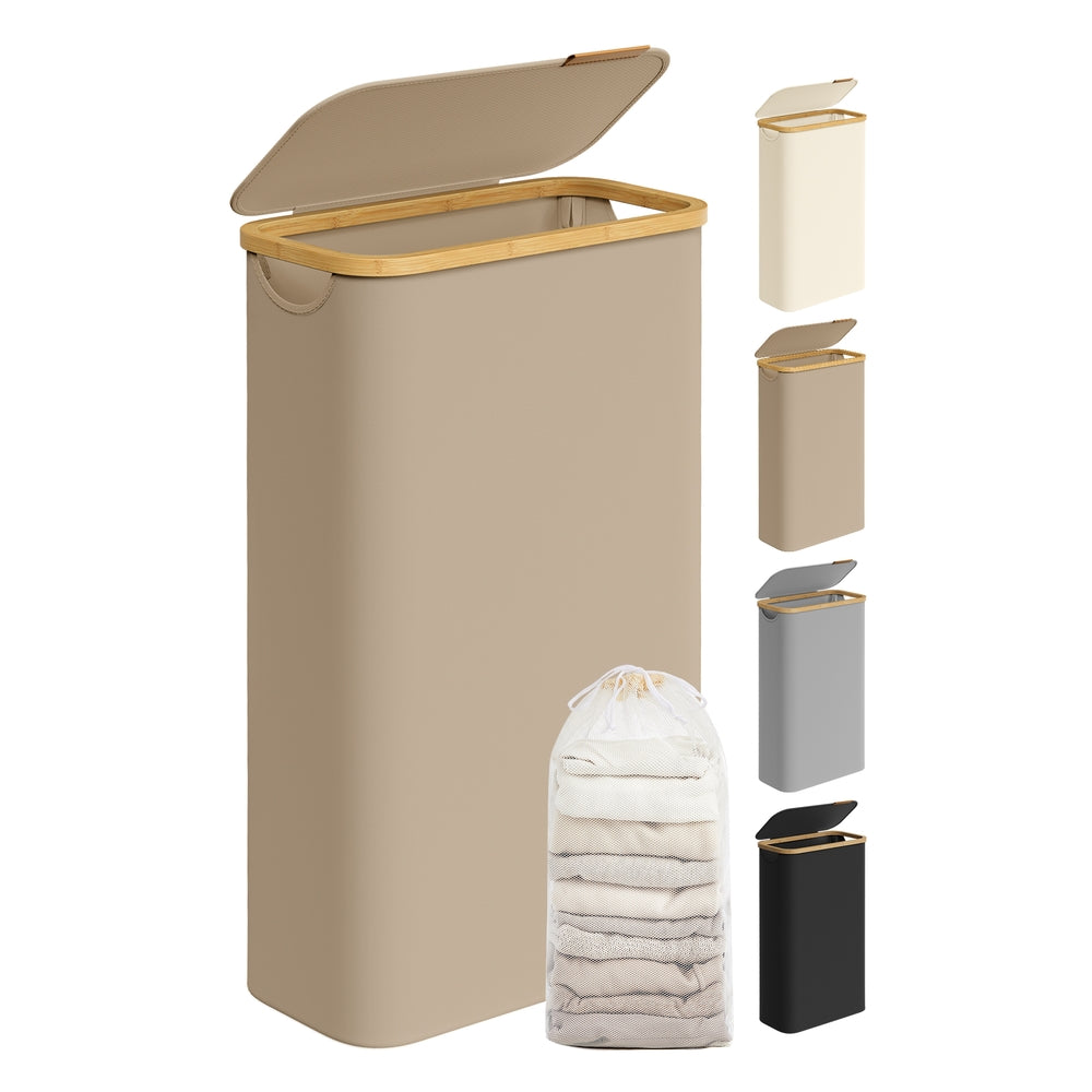Laundry Basket with Lid 90L 42 x 32 x 70.5 cm Cream White - image 9