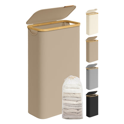 Laundry Basket with Lid 90L 42 x 32 x 70.5 cm Cream White - image 9