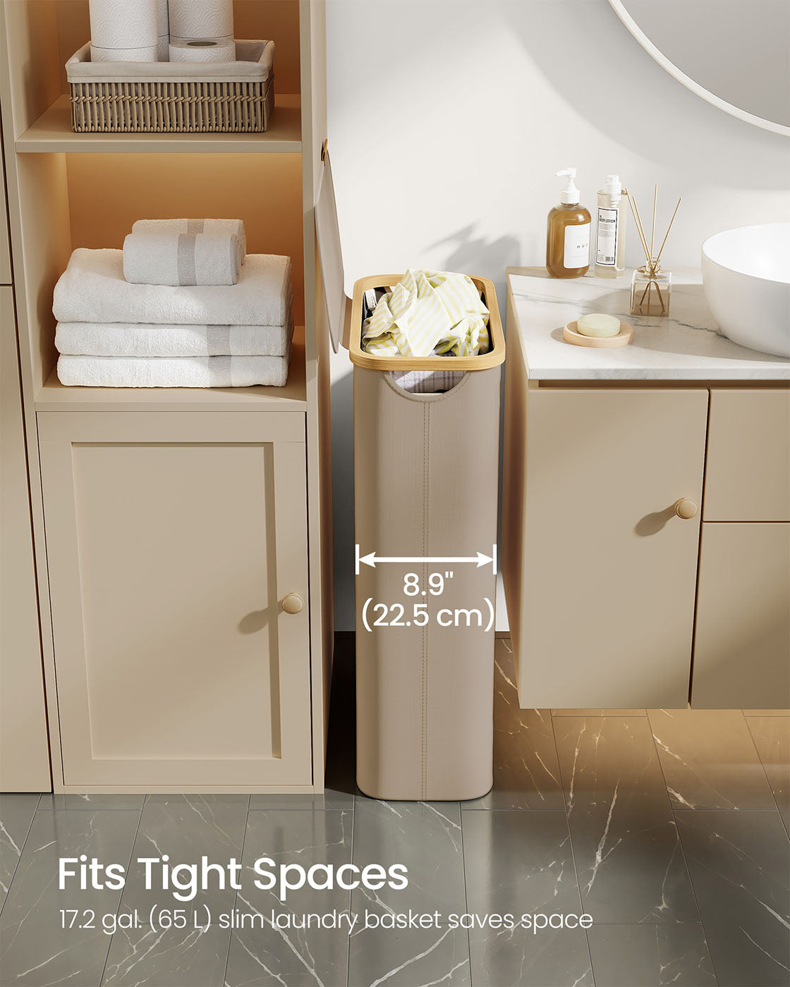 Laundry Basket with Lid 90L 42 x 32 x 70.5 cm Cream White - image 11