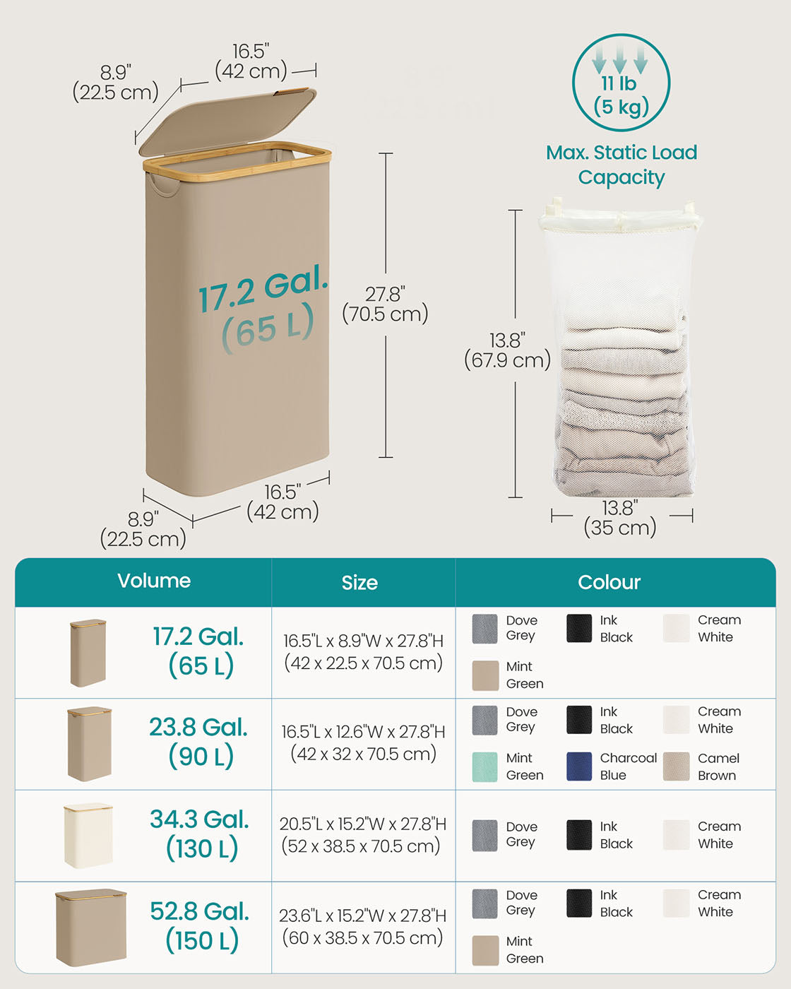 Laundry Basket with Lid 90L 42 x 32 x 70.5 cm Cream White - image 14