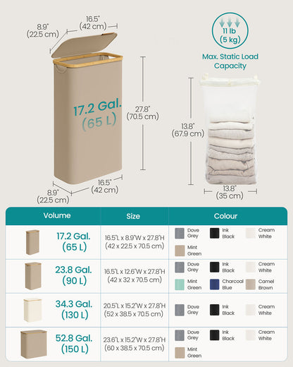 Laundry Basket with Lid 90L 42 x 32 x 70.5 cm Cream White - image 14