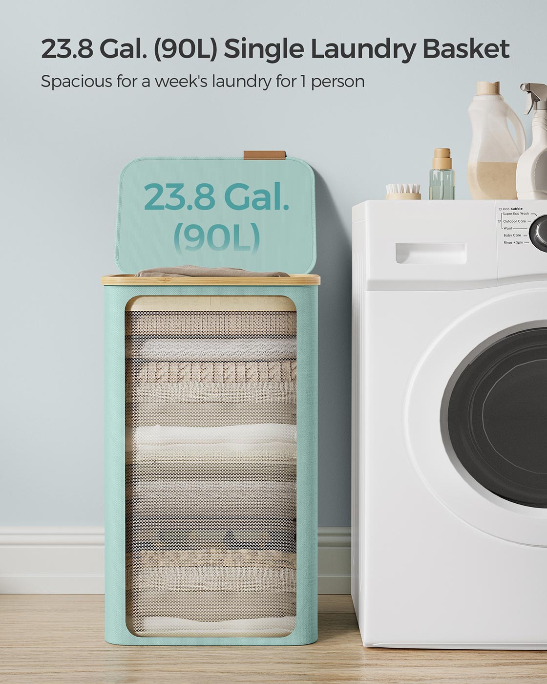 Laundry Basket with Lid 90L 42 x 32 x 70.5 cm Cream White - image 3