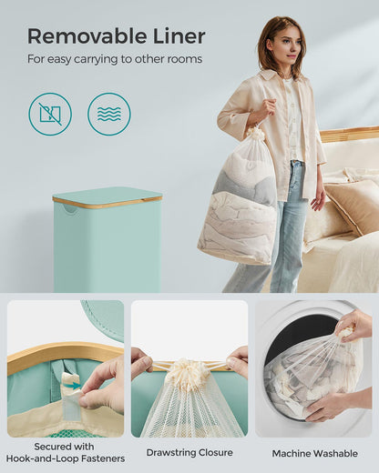 Laundry Basket with Lid 90L 42 x 32 x 70.5 cm Cream White - image 5