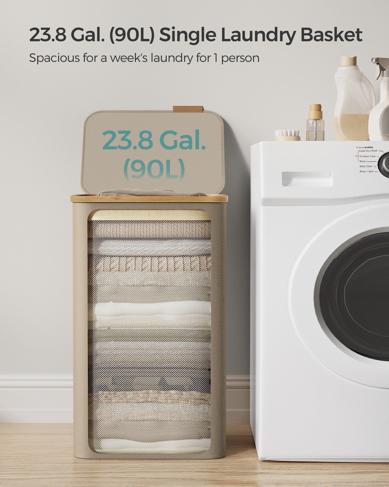 Laundry Basket with Lid 65L Space-Saving 42 x 22.5 x 70.5 cm Ink Black - image 36