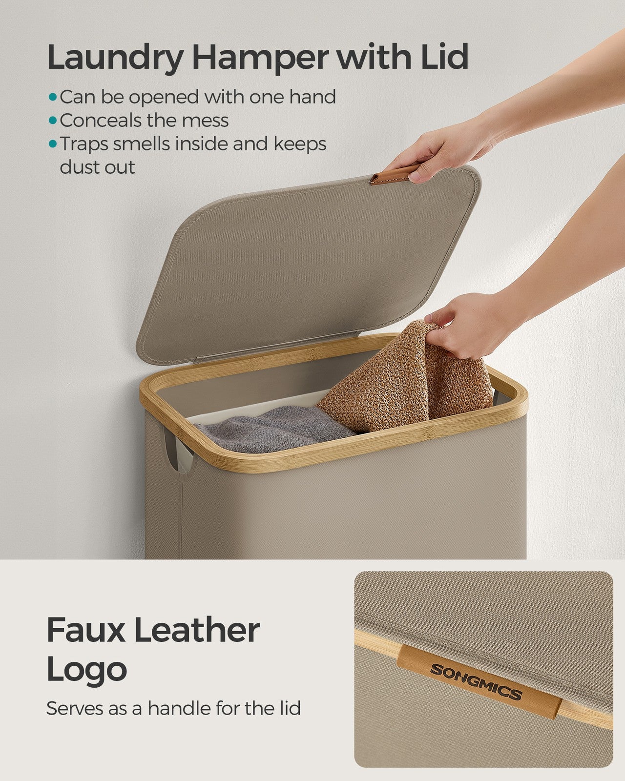 Laundry Basket with Lid 65L Space-Saving 42 x 22.5 x 70.5 cm Ink Black - image 37