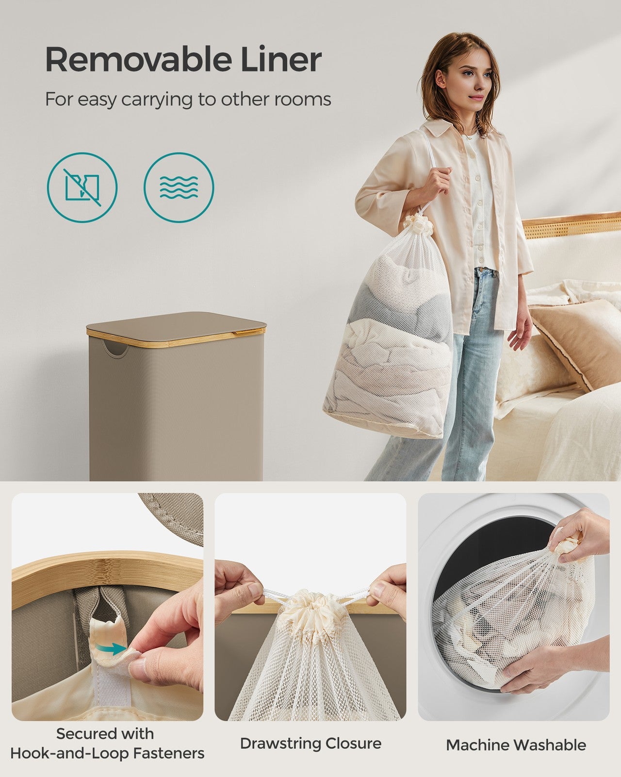 Laundry Basket with Lid 65L Space-Saving 42 x 22.5 x 70.5 cm Ink Black - image 38