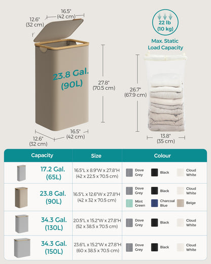 Laundry Basket with Lid 65L Space-Saving 42 x 22.5 x 70.5 cm Ink Black - image 39