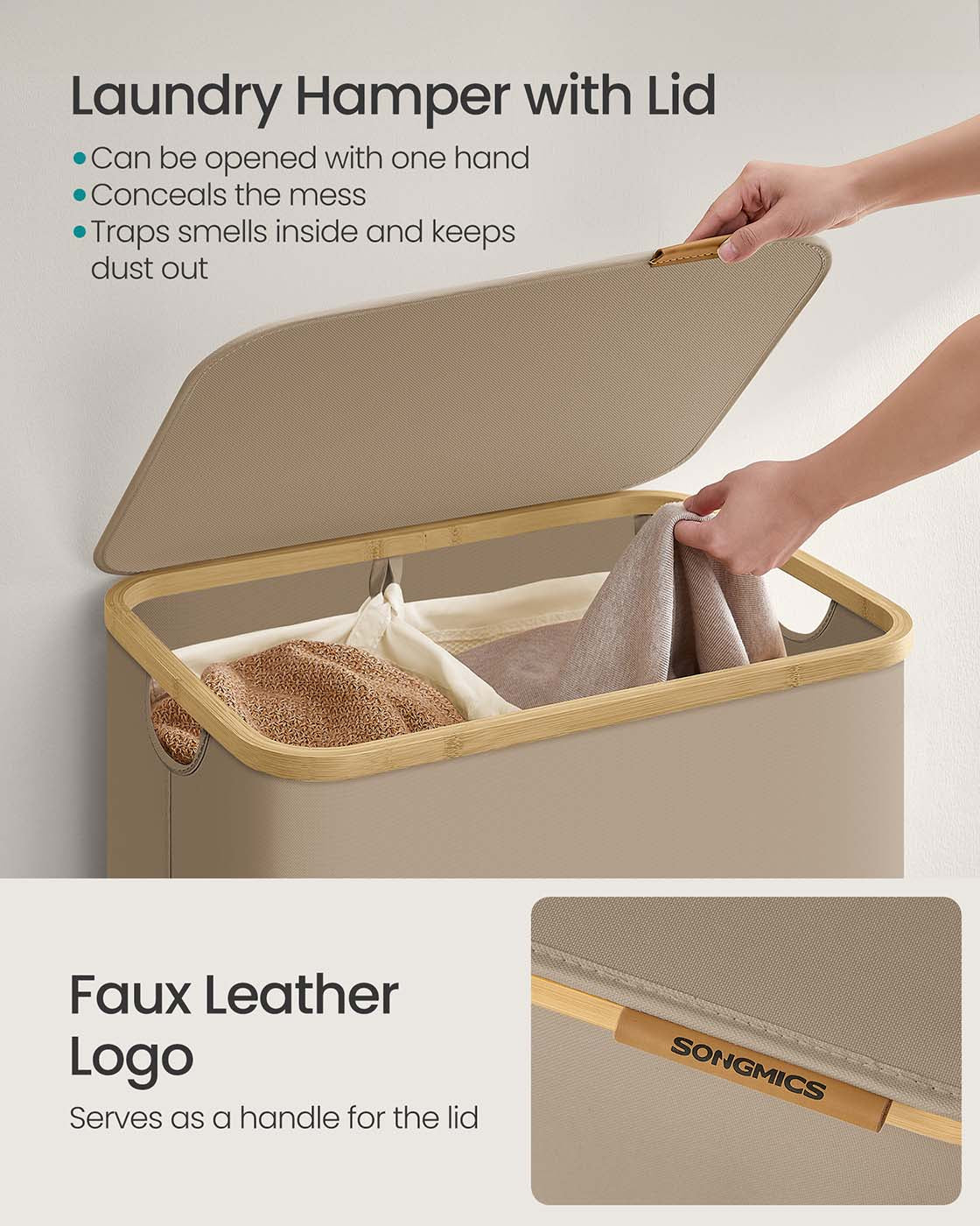 130L 2-Section Laundry Basket with Lid Ink Black - image 55