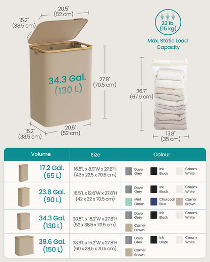 130L 2-Section Laundry Basket with Lid Ink Black - image 57