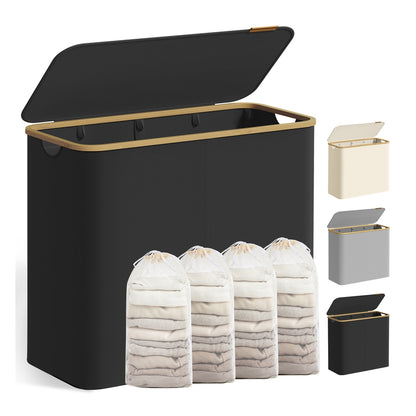Laundry Basket with Lid 90L 42 x 32 x 70.5 cm Cream White - image 17