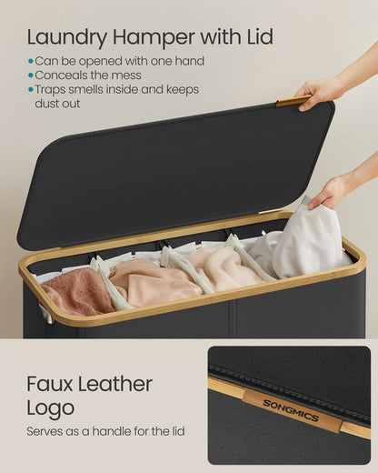 Laundry Basket with Lid 65L Space-Saving 42 x 22.5 x 70.5 cm Ink Black - image 53