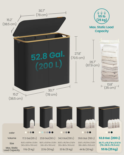 Laundry Basket with Lid 65L Space-Saving 42 x 22.5 x 70.5 cm Ink Black - image 55