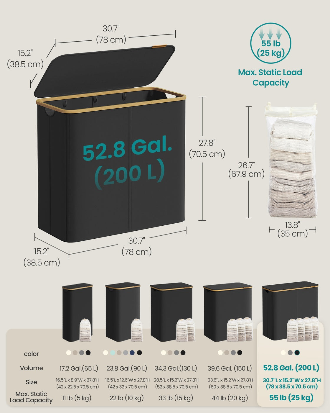 Laundry Basket with Lid 90L 42 x 32 x 70.5 cm Cream White - image 22
