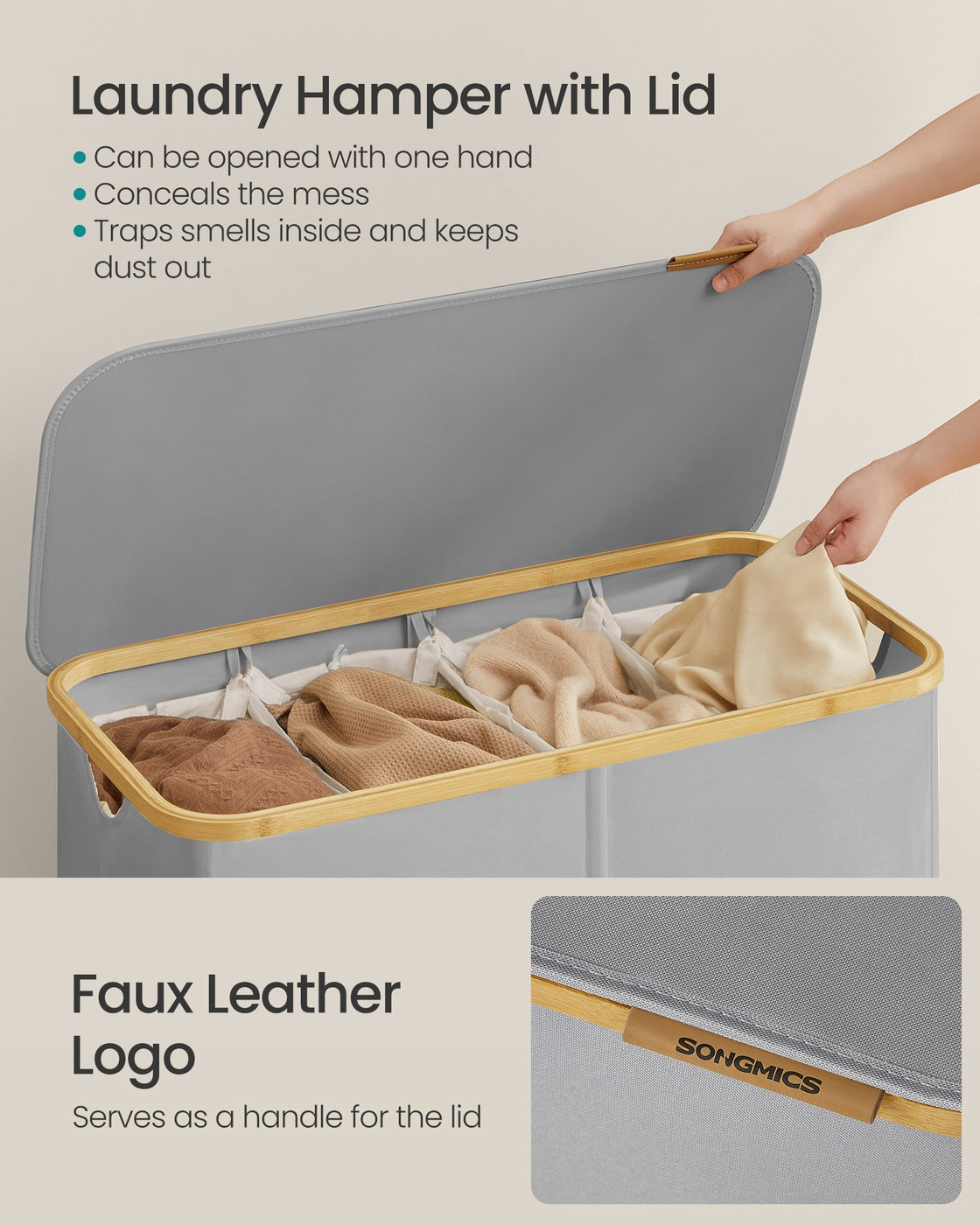 Laundry Basket with Lid 65L Space-Saving 42 x 22.5 x 70.5 cm Ink Black - image 60