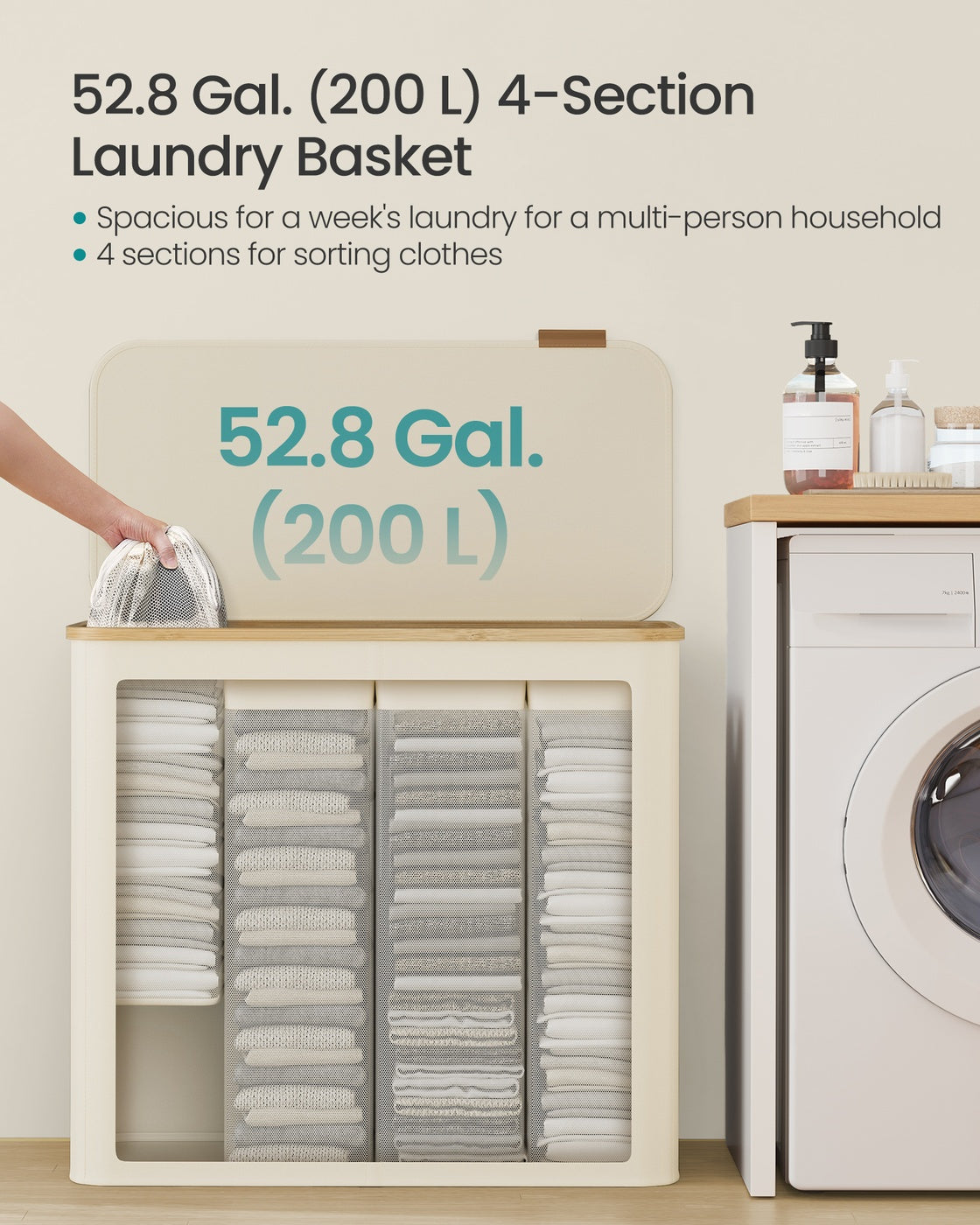 Laundry Basket with Lid 65L Space-Saving 42 x 22.5 x 70.5 cm Ink Black - image 66
