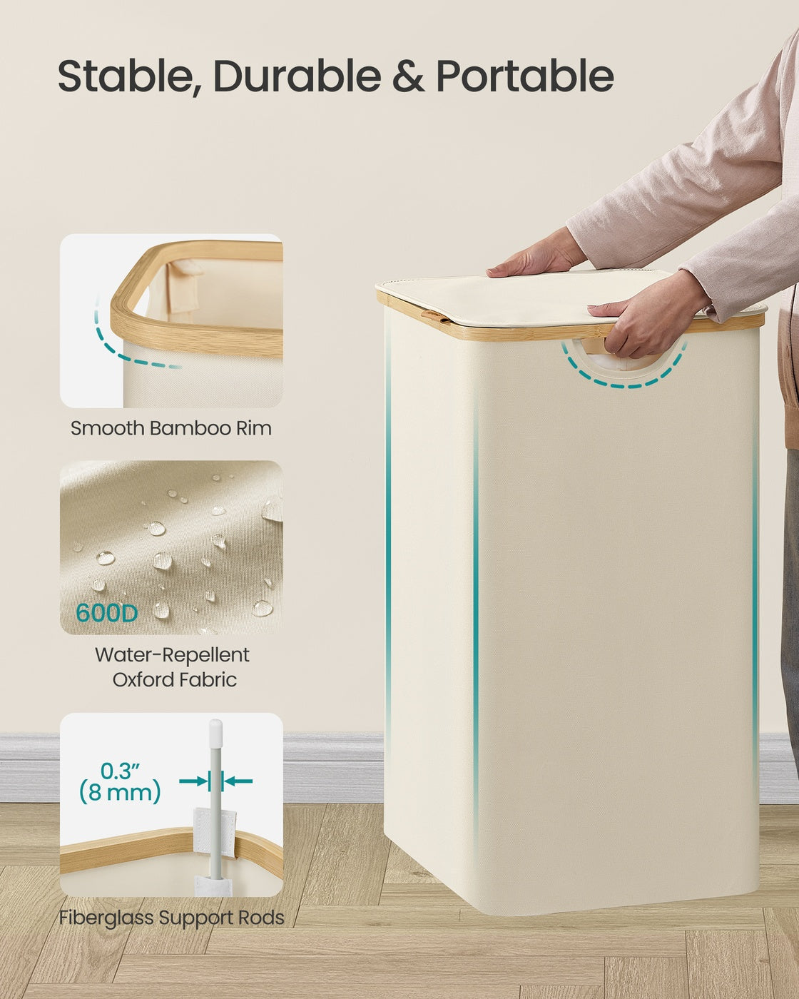 Laundry Basket with Lid 65L Space-Saving 42 x 22.5 x 70.5 cm Ink Black - image 70