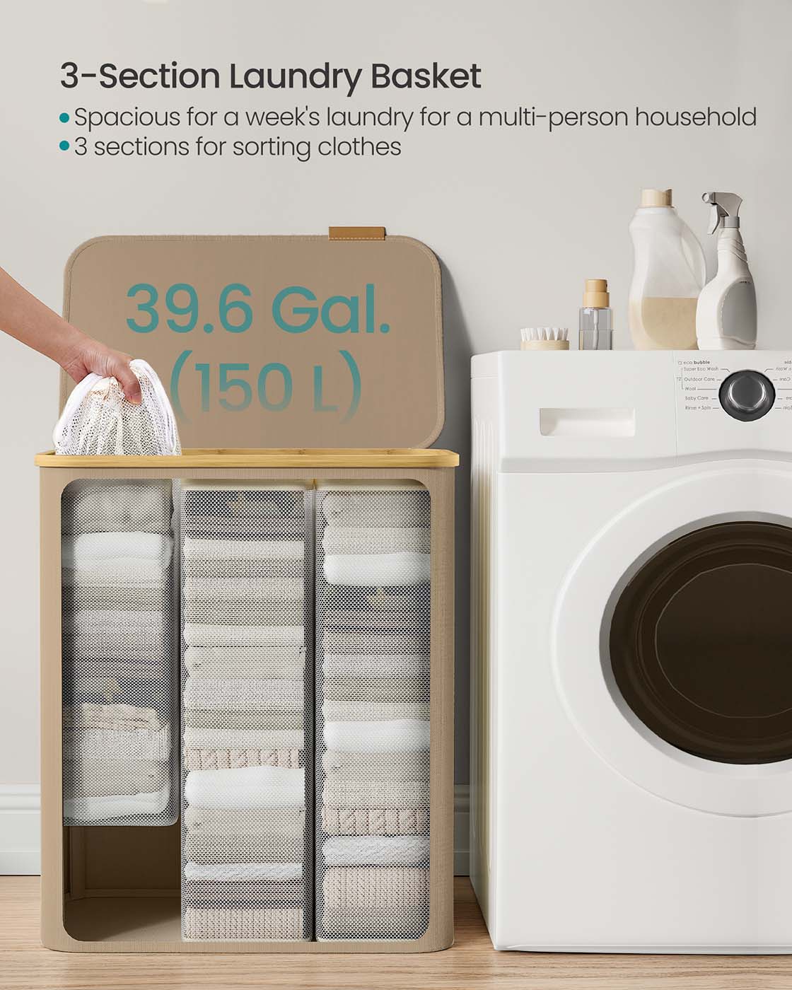 130L 2-Section Laundry Basket with Lid Ink Black - image 46