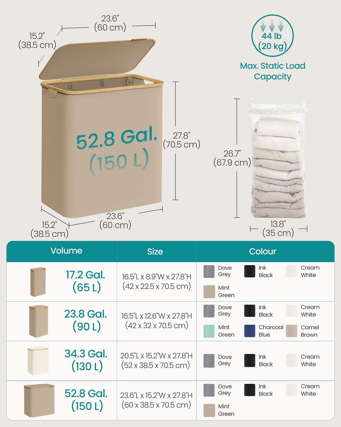 130L 2-Section Laundry Basket with Lid Ink Black - image 49