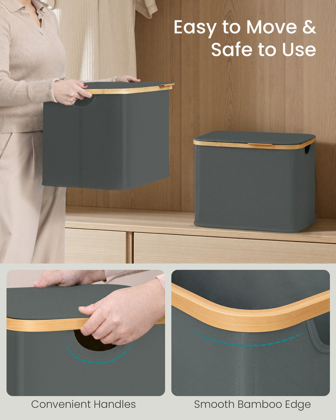 Laundry Hamper with Lid 26.4 Gal. (100 L) 42 x 32 x 70.5 cm Ink Black - image 22