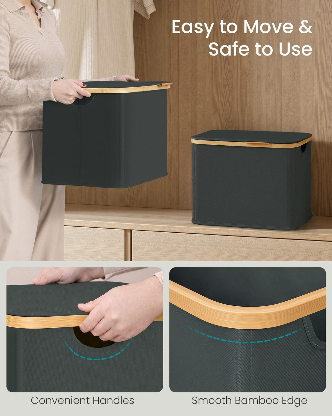 Laundry Hamper with Lid 26.4 Gal. (100 L) 42 x 32 x 70.5 cm Ink Black - image 23