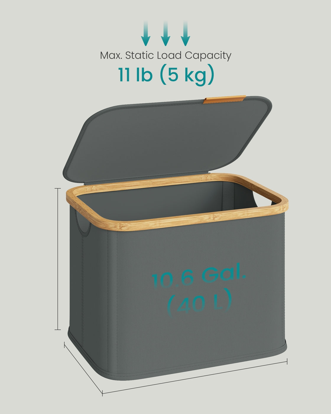 Laundry Hamper with Lid 26.4 Gal. (100 L) 42 x 32 x 70.5 cm Ink Black - image 24