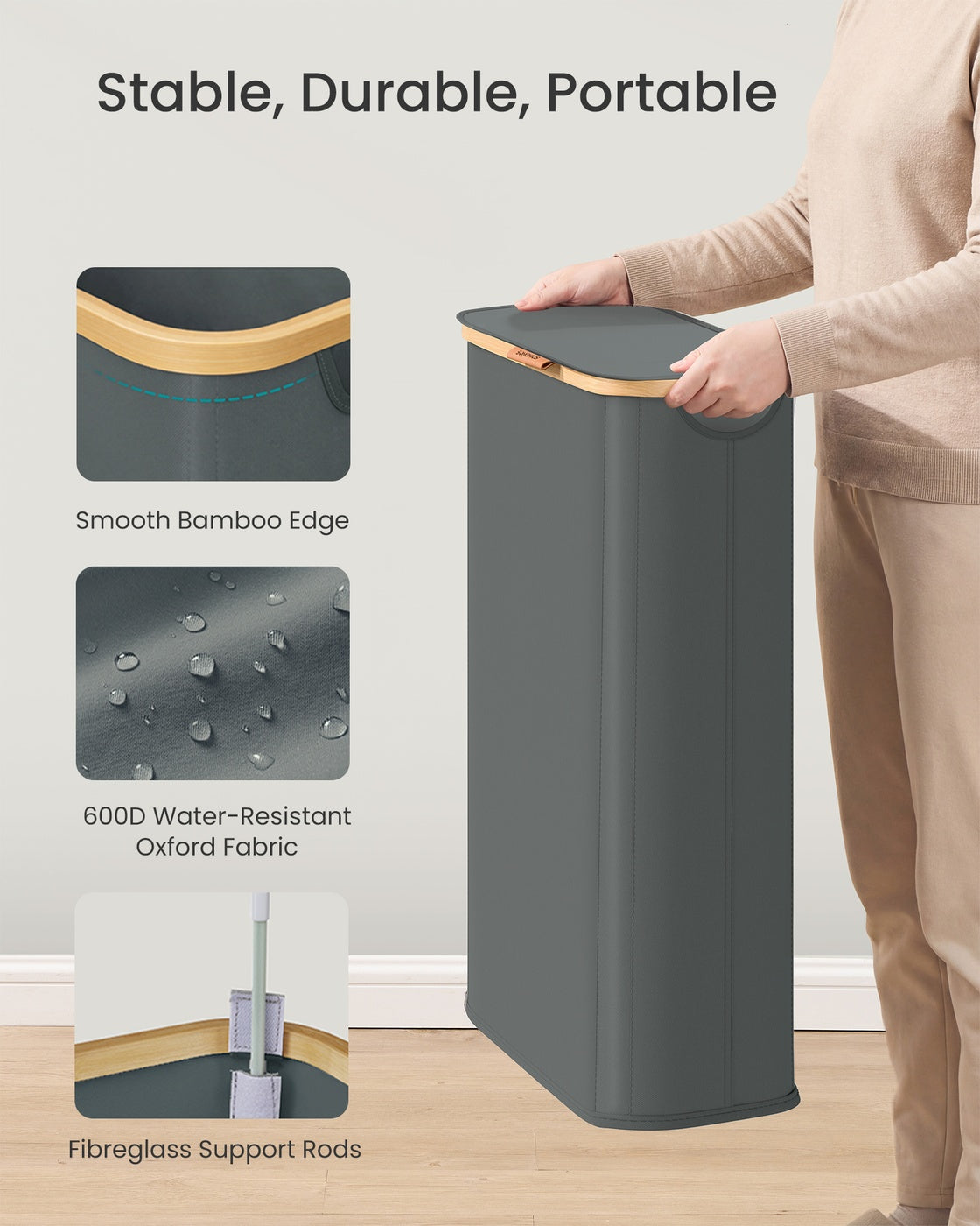 Laundry Hamper with Lid 26.4 Gal. (100 L) 42 x 32 x 70.5 cm Ink Black - image 32