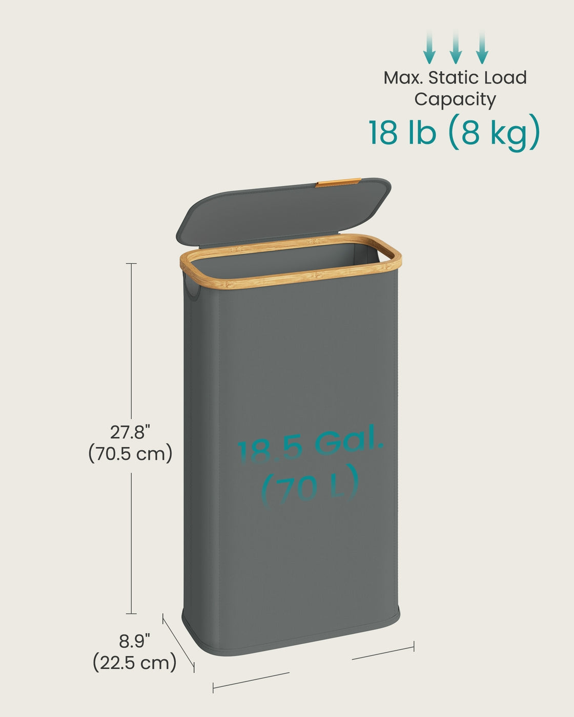 Laundry Hamper with Lid 26.4 Gal. (100 L) 42 x 32 x 70.5 cm Ink Black - image 34