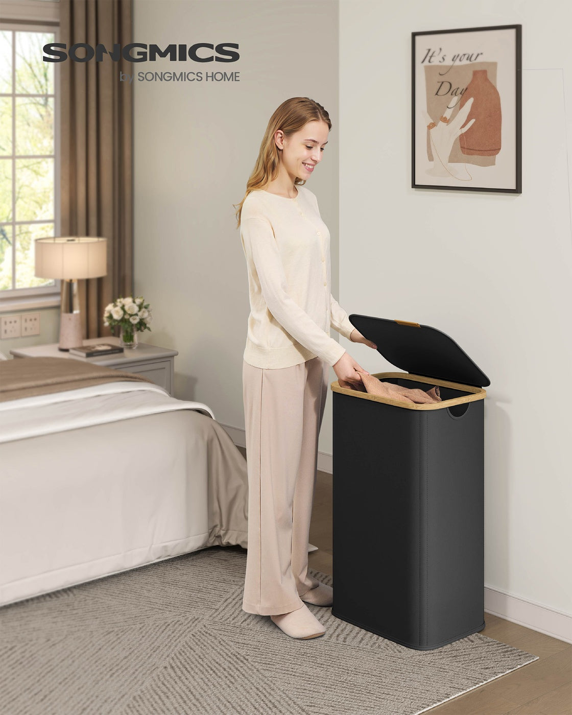 Laundry Hamper with Lid 26.4 Gal. (100 L) 42 x 32 x 70.5 cm Ink Black - image 2