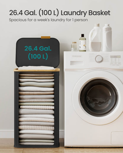 Laundry Hamper with Lid 26.4 Gal. (100 L) 42 x 32 x 70.5 cm Ink Black - image 4