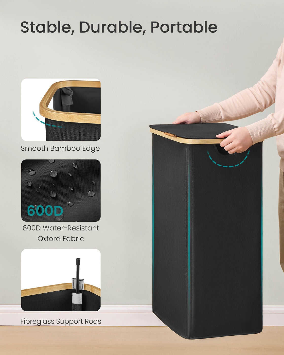 Laundry Hamper with Lid 26.4 Gal. (100 L) 42 x 32 x 70.5 cm Ink Black - image 5