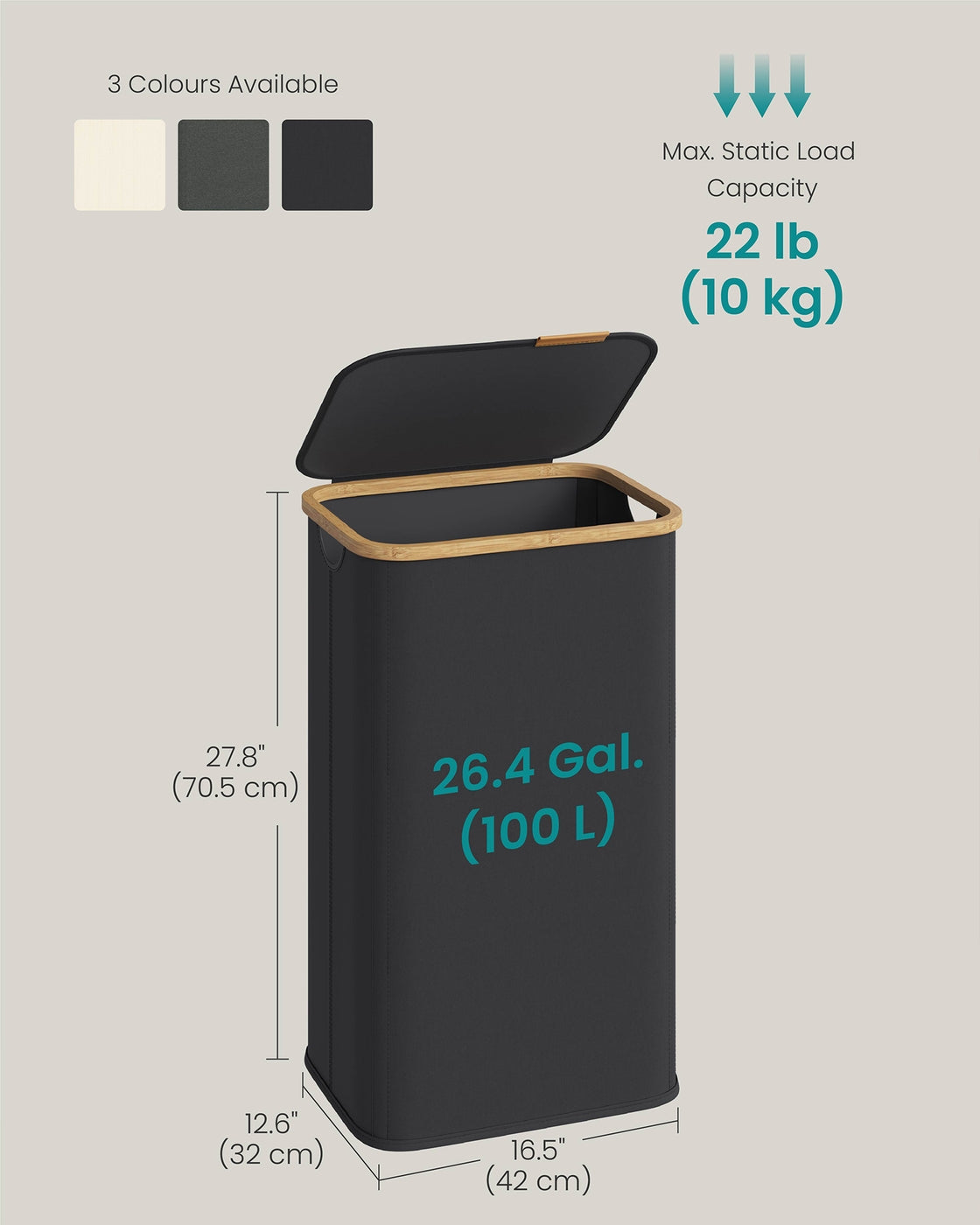 Laundry Hamper with Lid 26.4 Gal. (100 L) 42 x 32 x 70.5 cm Ink Black - image 6