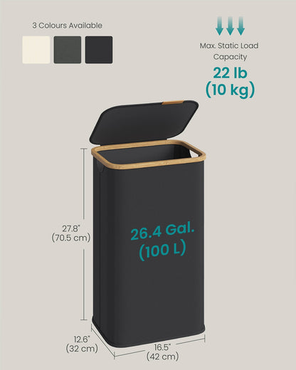 Laundry Hamper with Lid 26.4 Gal. (100 L) 42 x 32 x 70.5 cm Ink Black - image 6