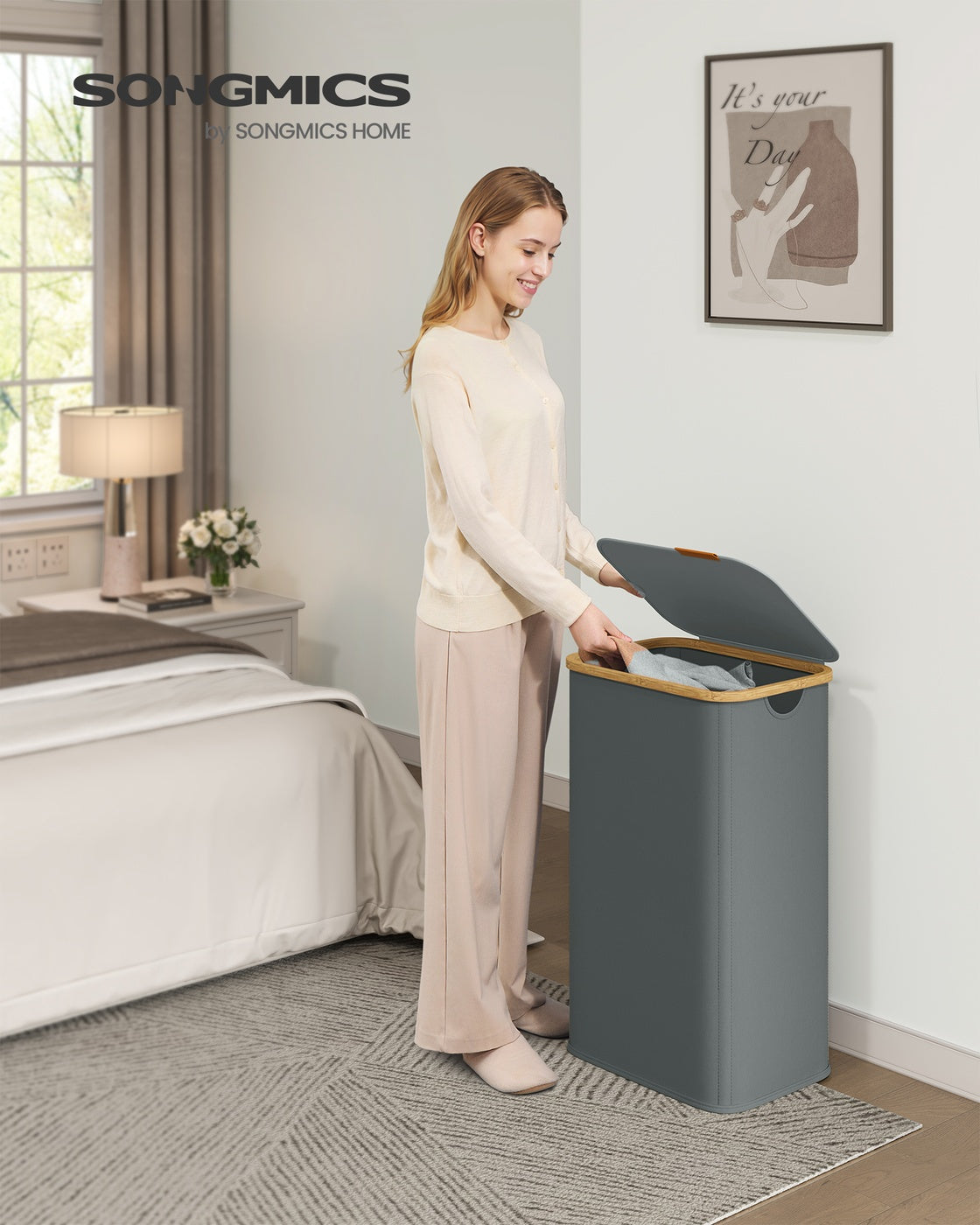 Laundry Hamper with Lid 26.4 Gal. (100 L) 42 x 32 x 70.5 cm Slate Grey - image 4