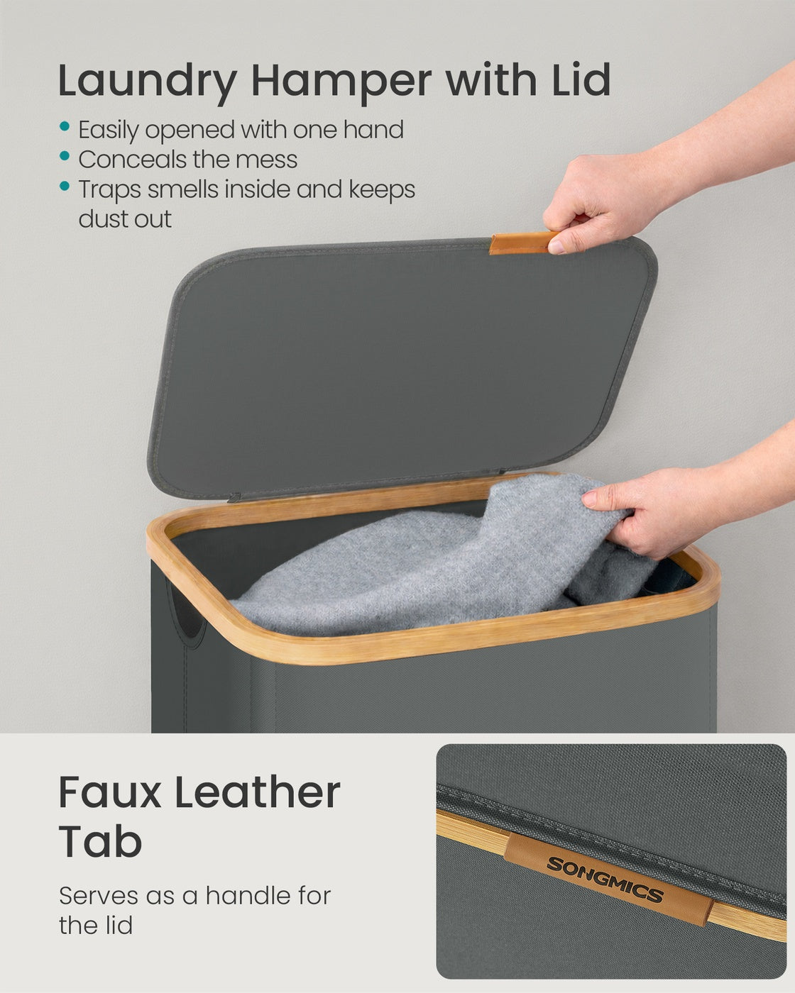 Laundry Hamper with Lid 26.4 Gal. (100 L) 42 x 32 x 70.5 cm Ink Black - image 11