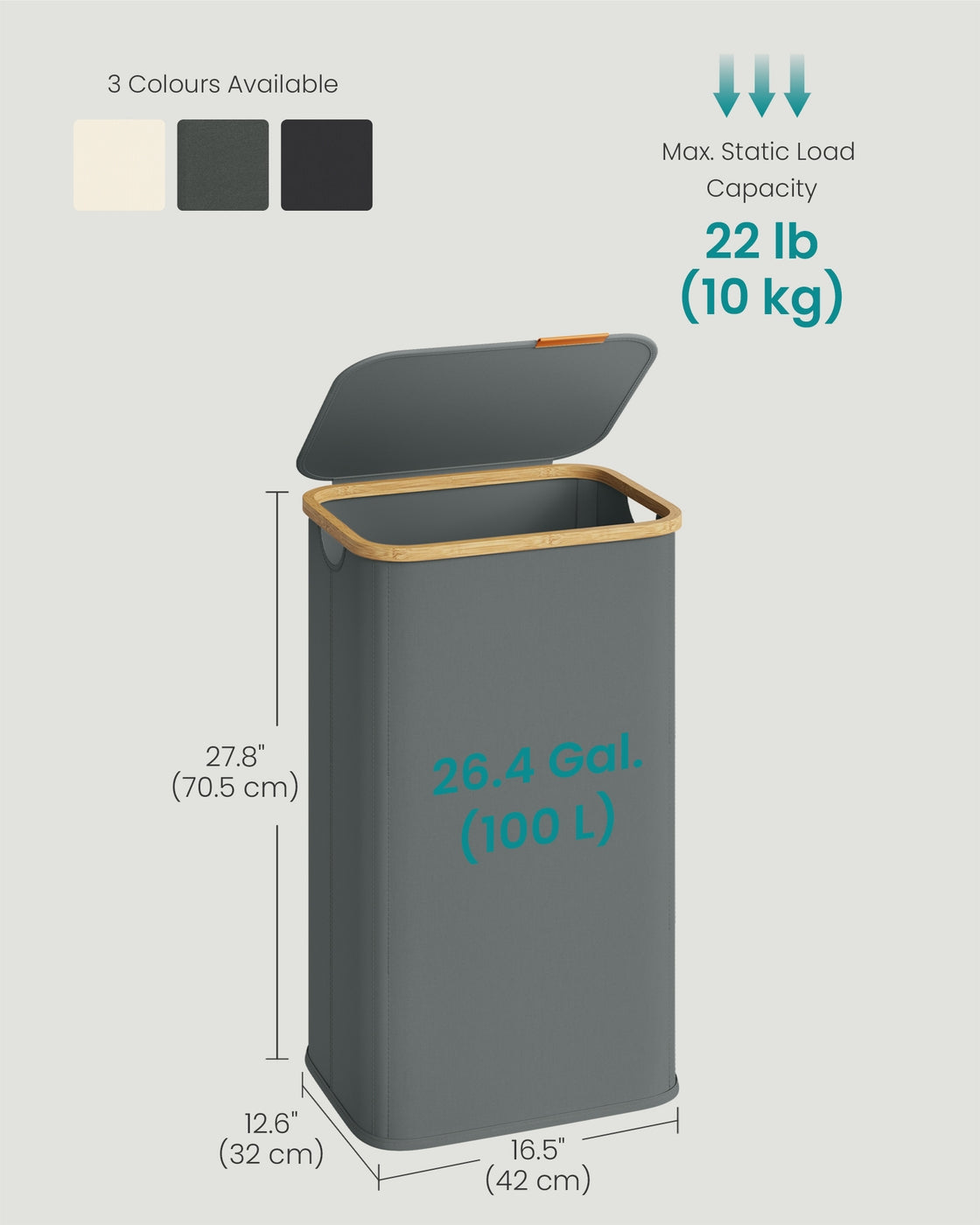 Laundry Hamper with Lid 26.4 Gal. (100 L) 42 x 32 x 70.5 cm Ink Black - image 14