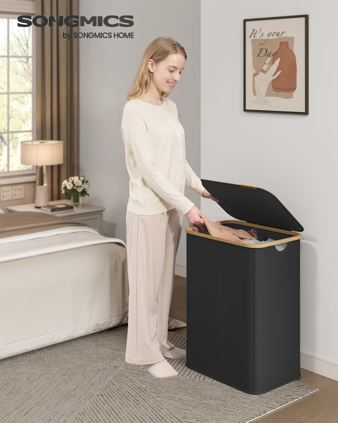 Laundry Hamper with Lid 26.4 Gal. (100 L) 42 x 32 x 70.5 cm Ink Black - image 36