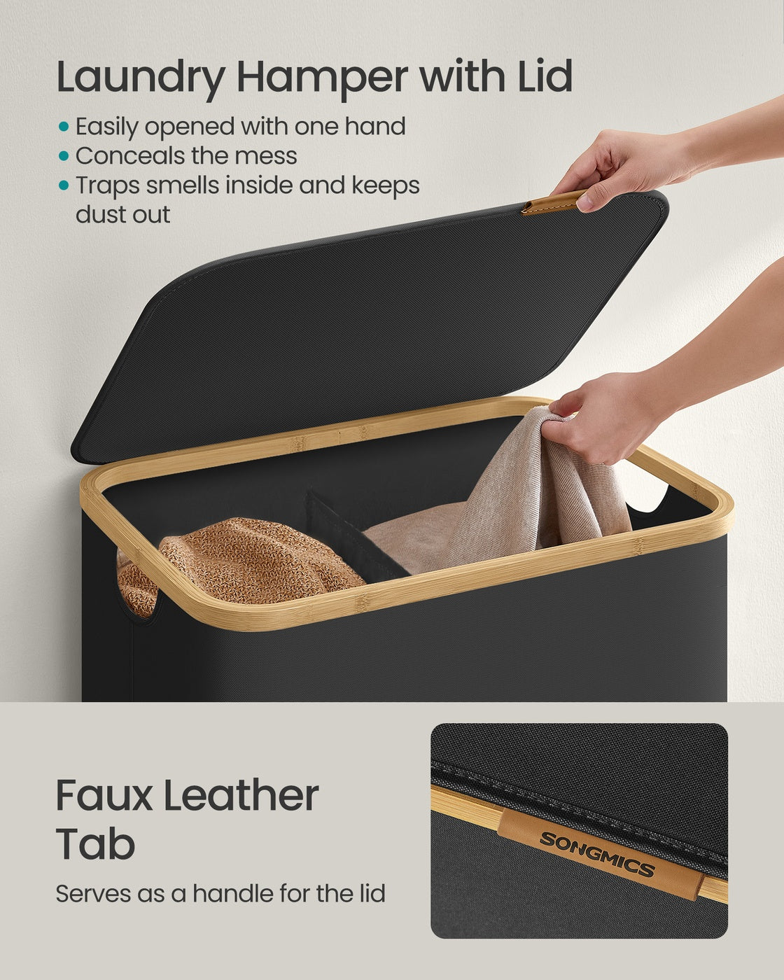 Laundry Hamper with Lid 26.4 Gal. (100 L) 42 x 32 x 70.5 cm Ink Black - image 37