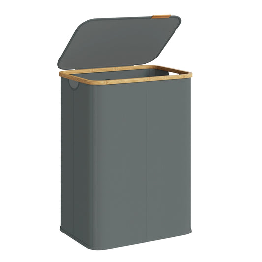 Laundry Basket, Oxford Fabric, 2 Compartments, 140 L, Slate Grey - image 1