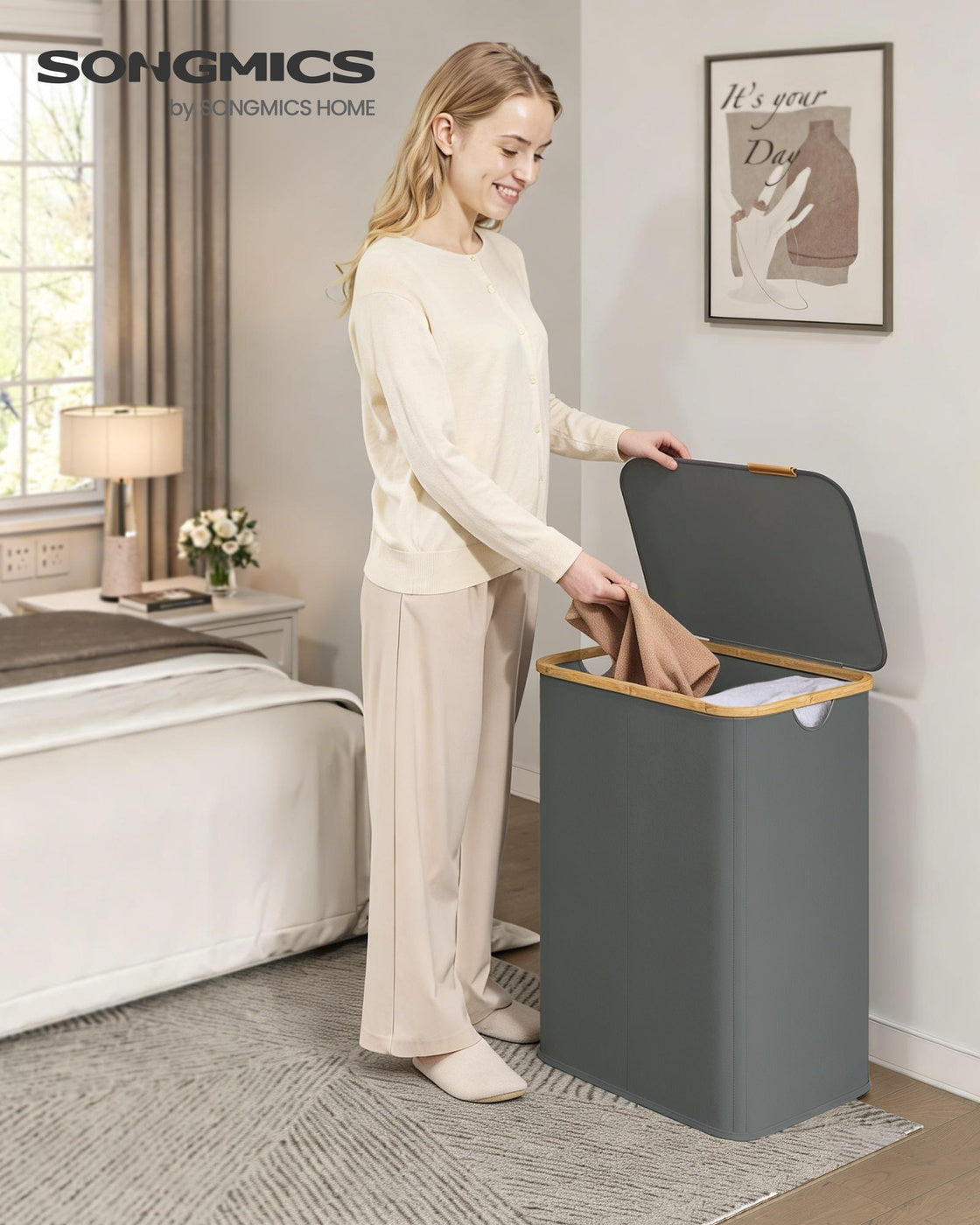 Laundry Hamper with Lid 26.4 Gal. (100 L) 42 x 32 x 70.5 cm Ink Black - image 43