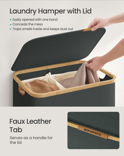 Laundry Hamper with Lid 26.4 Gal. (100 L) 42 x 32 x 70.5 cm Ink Black - image 45