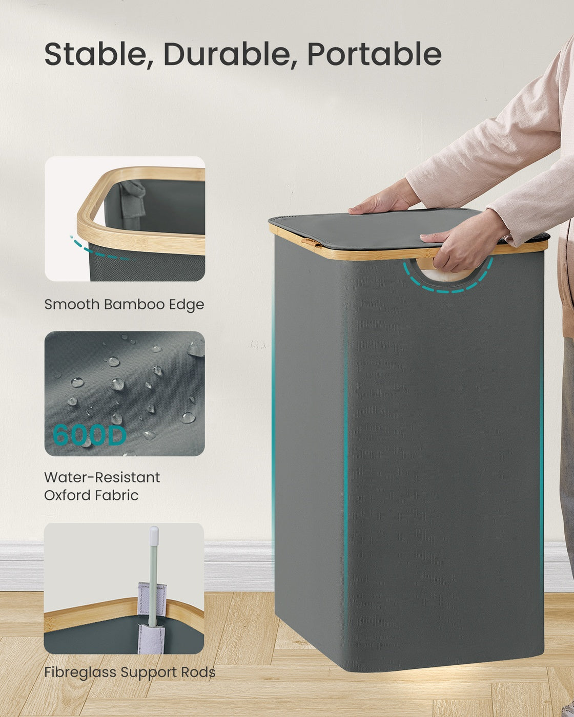 Laundry Hamper with Lid 26.4 Gal. (100 L) 42 x 32 x 70.5 cm Ink Black - image 48