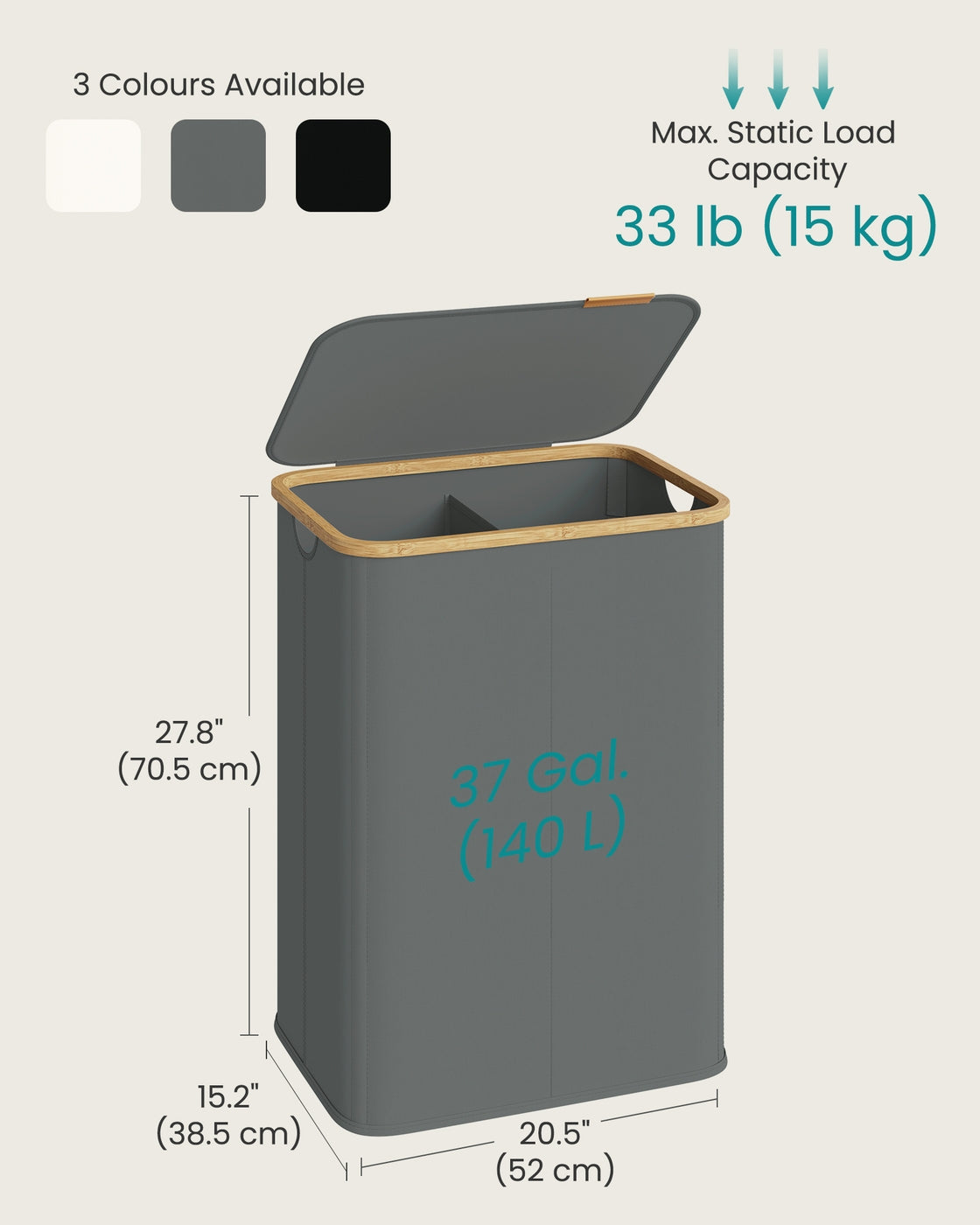 Laundry Basket, Oxford Fabric, Foldable, 40 L, Slate Grey - image 20