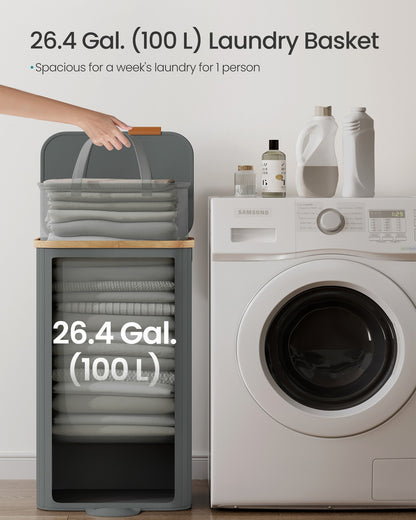 Laundry Basket, Removable Liner, 100 L, Slate Grey - image 5