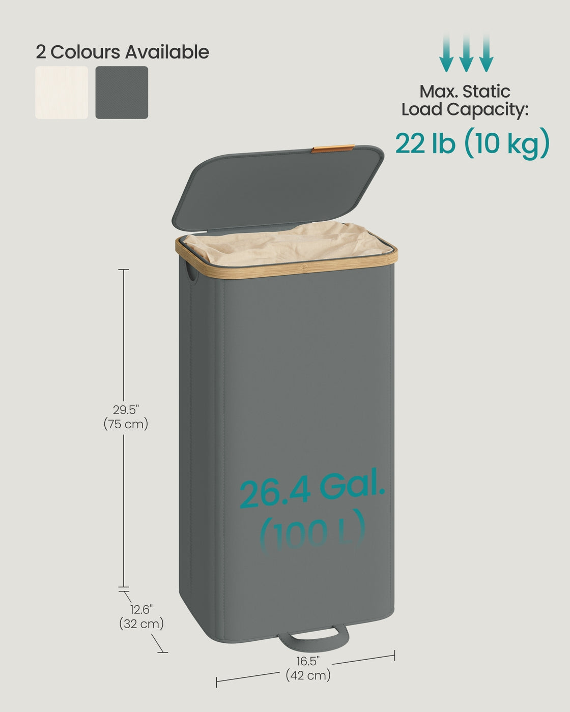 Laundry Basket, Removable Liner, 100 L, Slate Grey - image 6