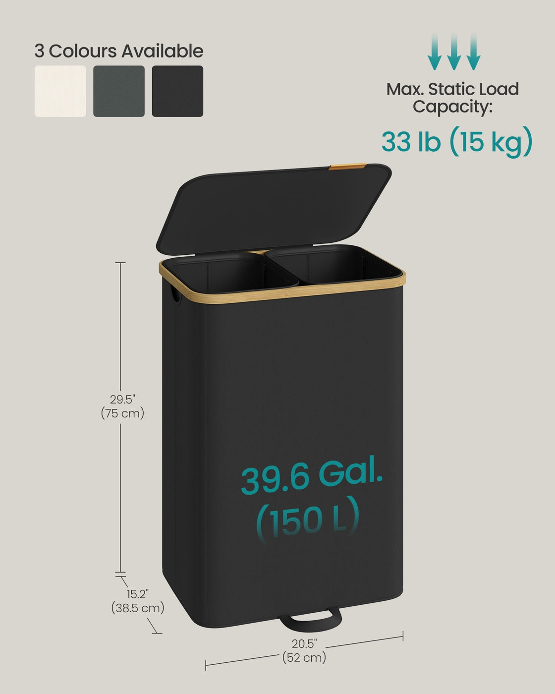 Laundry Basket, Removable Liner, 100 L, Slate Grey - image 12